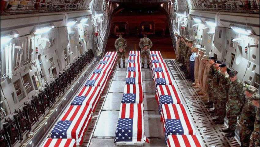 Flag draped coffins