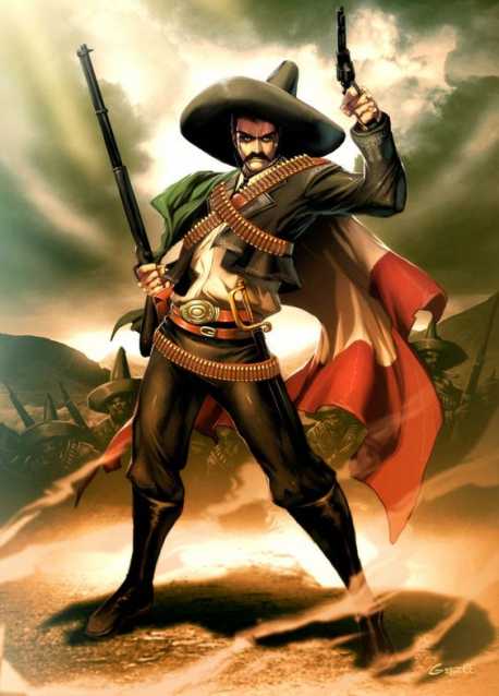 Mexican with cartridge belts and flag