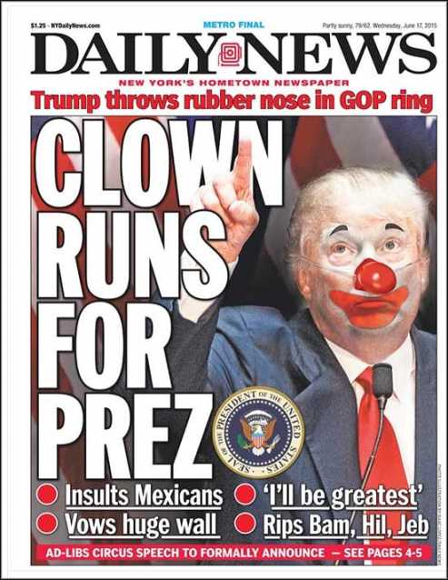 New York Daily News Donald Trump clown