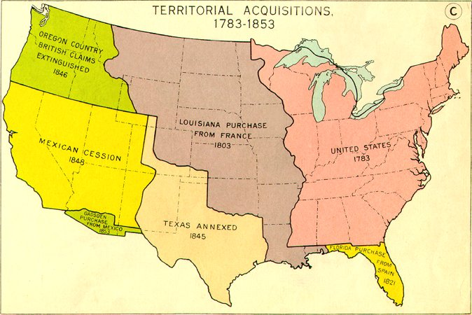 mid 20th century map of territorial acquisitions within United States