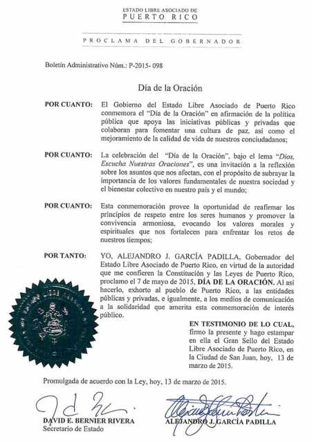 dia de oracion gobernador
